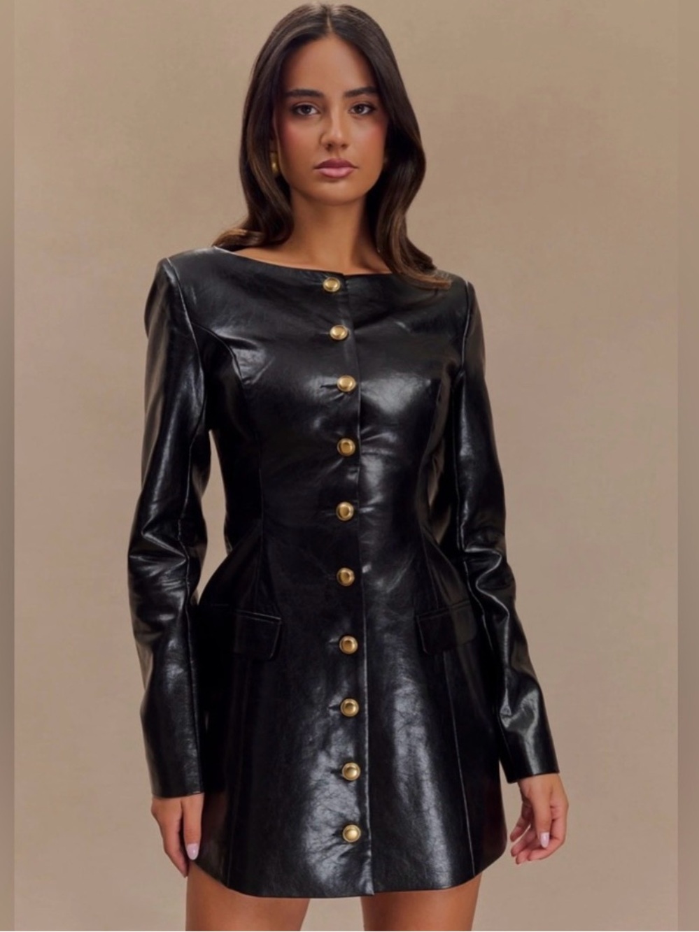 NEW MESHKI Nancy Faux Leather Mini Dress